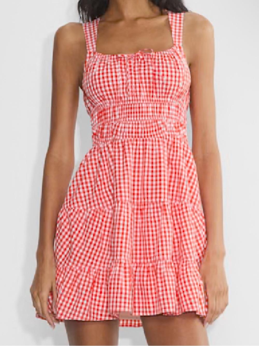 Aritzia Sunday Best Red Gingham Smocked Mini Dress new without tags